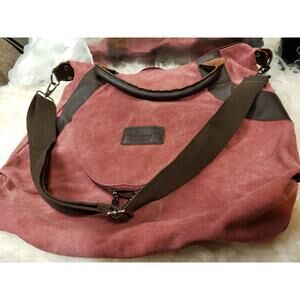K2 CLASSIC FASHION Canvas Leather Wine Color Crossbody Handled Lg Messenger Bag